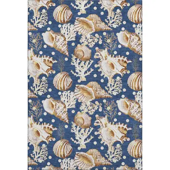 9' X 12' Blue Ivory And Beige Geometric Washable Area Rug With UV Protection