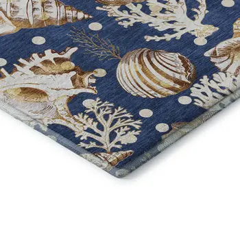 9' X 12' Blue Ivory And Beige Geometric Washable Area Rug With UV Protection