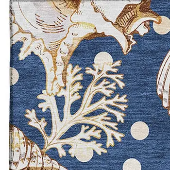 9' X 12' Blue Ivory And Beige Geometric Washable Area Rug With UV Protection
