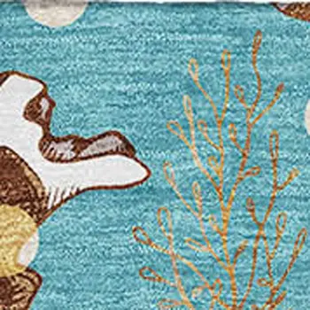 3' X 5' Aqua Ivory And Beige Geometric Washable Area Rug With UV Protection
