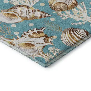 8' X 10' Aqua Ivory And Beige Geometric Washable Area Rug With UV Protection