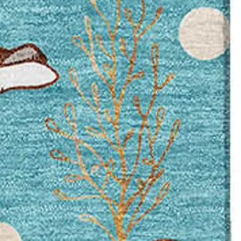 8' X 10' Aqua Ivory And Beige Geometric Washable Area Rug With UV Protection