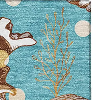 8' X 10' Aqua Ivory And Beige Geometric Washable Area Rug With UV Protection