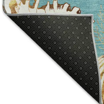 9' X 12' Aqua Ivory And Beige Geometric Washable Area Rug With UV Protection
