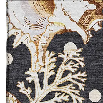 5' X 8' Midnight Ivory And Beige Geometric Washable Area Rug With UV Protection