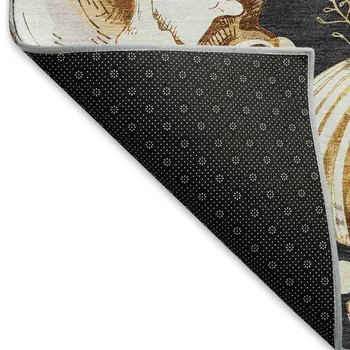 9' X 12' Midnight Ivory And Beige Geometric Washable Area Rug With UV Protection