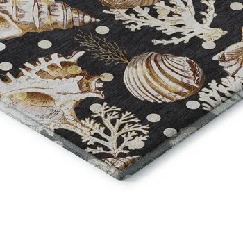 9' X 12' Midnight Ivory And Beige Geometric Washable Area Rug With UV Protection