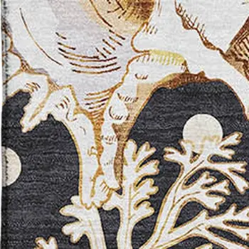 9' X 12' Midnight Ivory And Beige Geometric Washable Area Rug With UV Protection