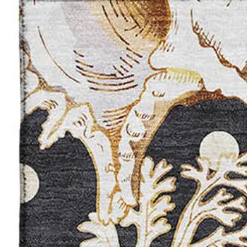 10' X 14' Midnight Ivory And Beige Geometric Washable Area Rug With UV Protection