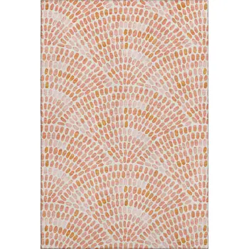 3' X 5' Peach And Ivory Geometric Washable Area Rug With UV Protection