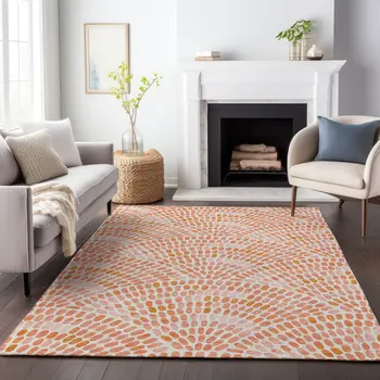 3' X 5' Peach And Ivory Geometric Washable Area Rug With UV Protection