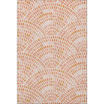 8' X 10' Peach And Ivory Geometric Washable Area Rug With UV Protection