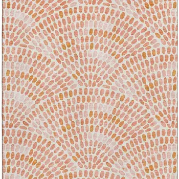 9' X 12' Peach And Ivory Geometric Washable Area Rug With UV Protection