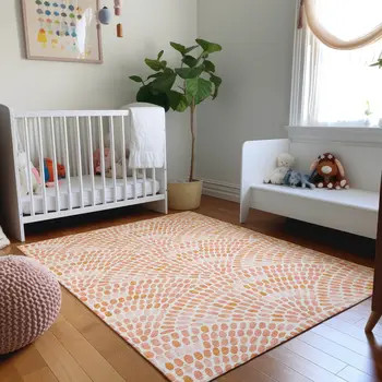 10' X 14' Peach And Ivory Geometric Washable Area Rug With UV Protection