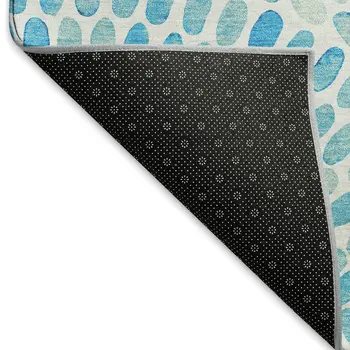 5' X 8' Aqua And Ivory Geometric Washable Area Rug With UV Protection