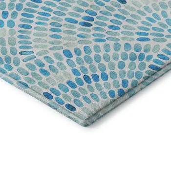 5' X 8' Aqua And Ivory Geometric Washable Area Rug With UV Protection