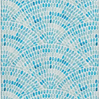 5' X 8' Aqua And Ivory Geometric Washable Area Rug With UV Protection