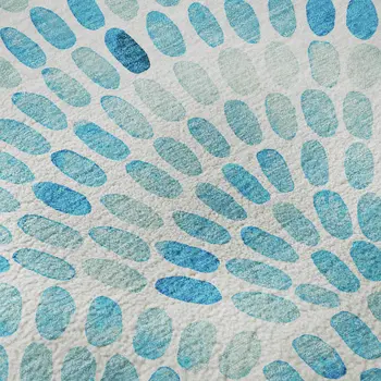 8' Aqua And Ivory Geometric Washable Round Rug With UV Protection