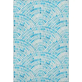 9' X 12' Aqua And Ivory Geometric Washable Area Rug With UV Protection