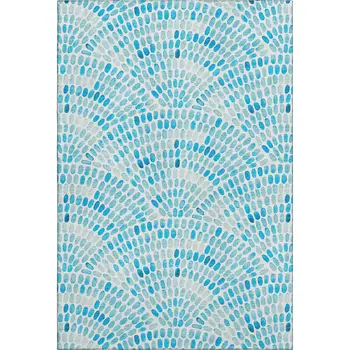 10' X 14' Aqua And Ivory Geometric Washable Area Rug With UV Protection