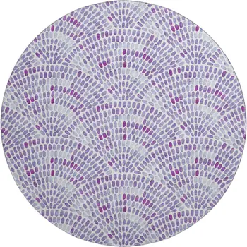 8' Purple And Ivory Geometric Washable Round Rug With UV Protection