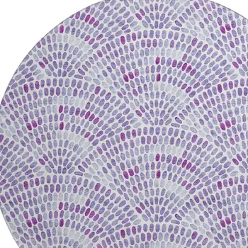 8' Purple And Ivory Geometric Washable Round Rug With UV Protection