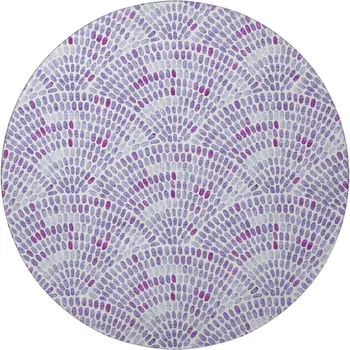 8' Purple And Ivory Geometric Washable Round Rug With UV Protection