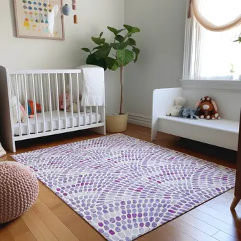 8' X 10' Purple And Ivory Geometric Washable Area Rug With UV Protection