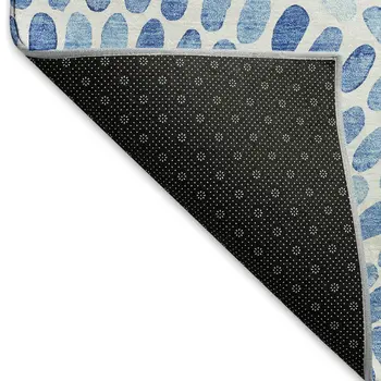 8' X 10' Blue And Ivory Geometric Washable Area Rug With UV Protection