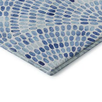8' X 10' Blue And Ivory Geometric Washable Area Rug With UV Protection