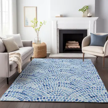 8' X 10' Blue And Ivory Geometric Washable Area Rug With UV Protection