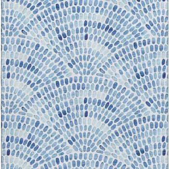 10' X 14' Blue And Ivory Geometric Washable Area Rug With UV Protection