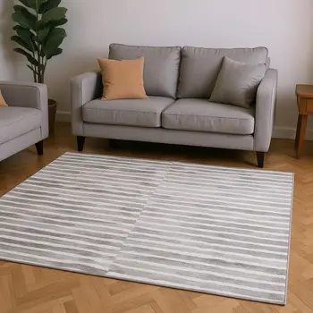 5' X 8' Gray And Charcoal Geometric Washable Area Rug With UV Protection