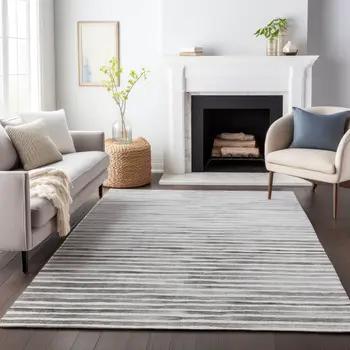 5' X 8' Gray And Charcoal Geometric Washable Area Rug With UV Protection