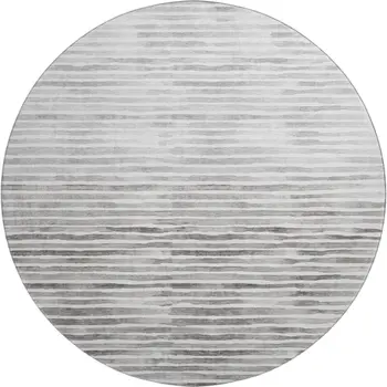 8' Gray And Charcoal Geometric Washable Round Rug With UV Protection