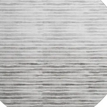 8' Gray And Charcoal Geometric Washable Round Rug With UV Protection