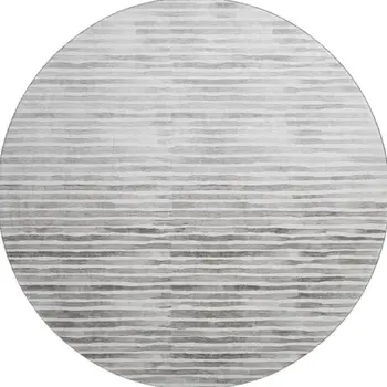 8' Gray And Charcoal Geometric Washable Round Rug With UV Protection