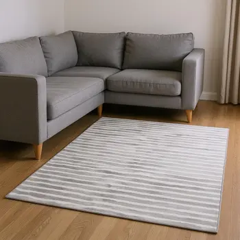 8' X 10' Gray And Charcoal Geometric Washable Area Rug With UV Protection