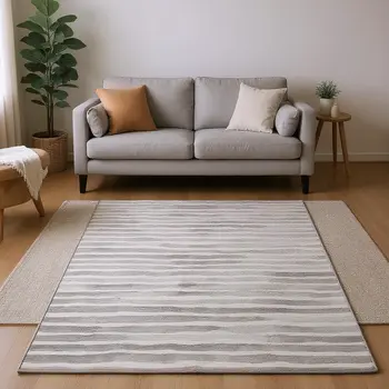 10' X 14' Gray And Charcoal Geometric Washable Area Rug With UV Protection