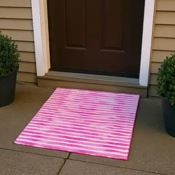 3' X 5' Pink Purple And Ivory Geometric Washable Area Rug With UV Protection