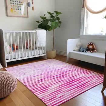 3' X 5' Pink Purple And Ivory Geometric Washable Area Rug With UV Protection