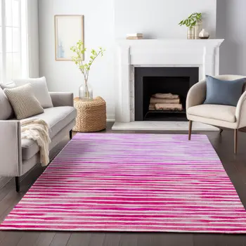 3' X 5' Pink Purple And Ivory Geometric Washable Area Rug With UV Protection