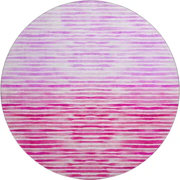 8' Pink Purple And Ivory Geometric Washable Round Rug With UV Protection