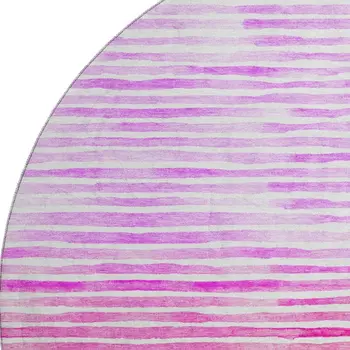 8' Pink Purple And Ivory Geometric Washable Round Rug With UV Protection