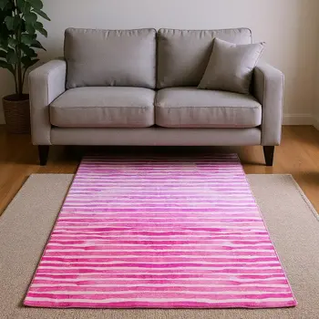 8' X 10' Pink Purple And Ivory Geometric Washable Area Rug With UV Protection