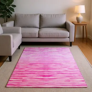 9' X 12' Pink Purple And Ivory Geometric Washable Area Rug With UV Protection