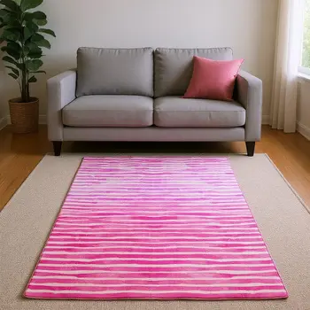 10' X 14' Pink Purple And Ivory Geometric Washable Area Rug With UV Protection