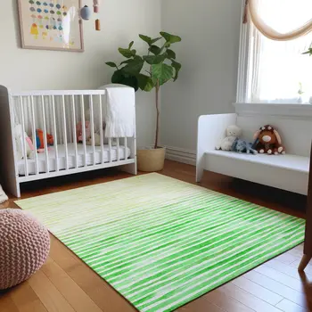 3' X 5' Green And Ivory Geometric Washable Area Rug With UV Protection