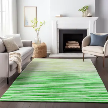 3' X 5' Green And Ivory Geometric Washable Area Rug With UV Protection