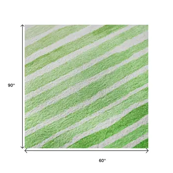5' X 8' Green And Ivory Geometric Washable Area Rug With UV Protection